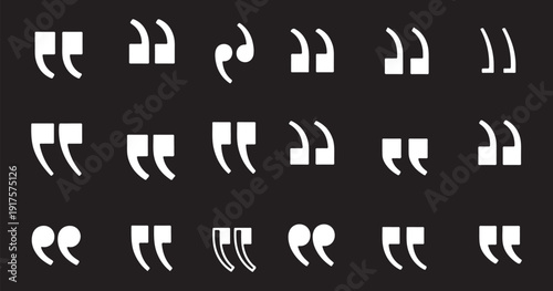 Set of quote mark. Quotes icon vector set. Quotemarks outline, speech marks, inverted commas or talking marks collection. Talk bubble speech icon. Black quotes icon.
