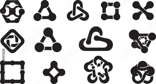 Geometric shapes and symbols in black and white colors