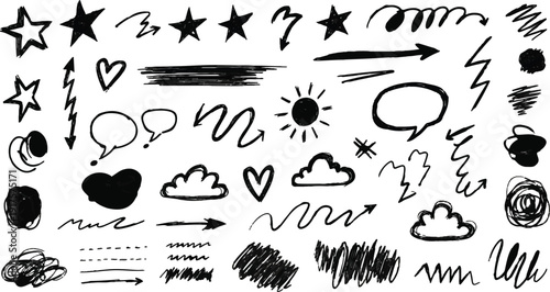 Geometric doodle seamless pattern with different brush strokes. Hand drawn contemporary geometric background. Chaotic ink brush scribbles decorative texture.