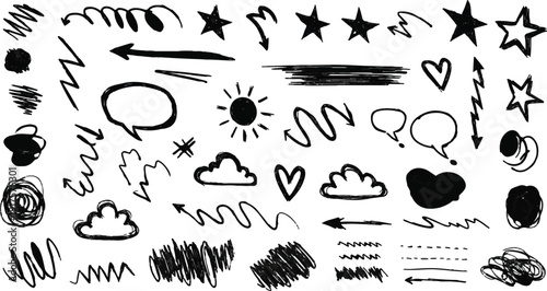 Geometric doodle seamless pattern with different brush strokes. Hand drawn contemporary geometric background. Chaotic ink brush scribbles decorative texture.