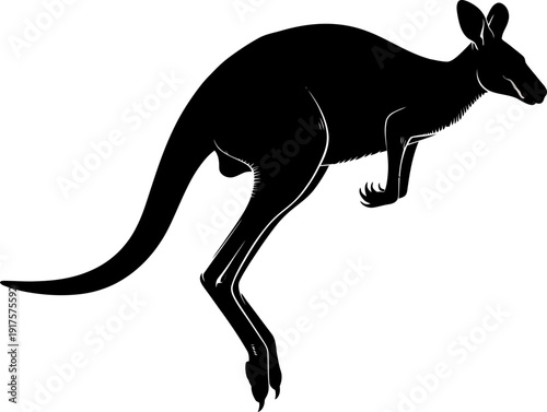 Jumping kangaroo silhouette in mid-air motion