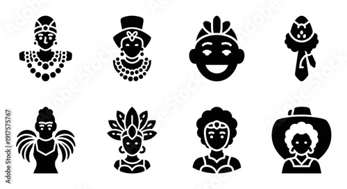 Diverse cultural icon set featuring traditional hairstyles and attire