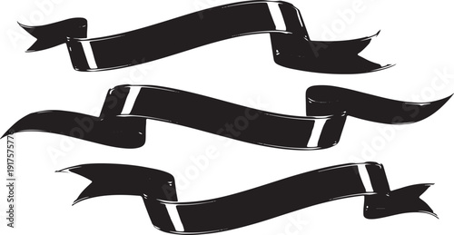 Black ribbon big vector set. Ribbons banner collection. Isolated on a white background.