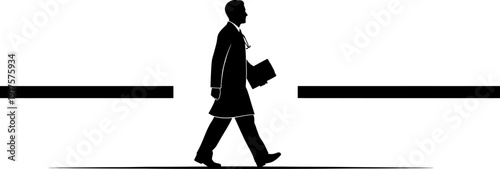 Medical doctor silhouette walking while carrying a patient file folder