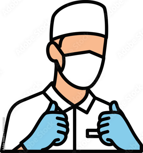 Medical professional icon giving two thumbs up in scrubs and mask