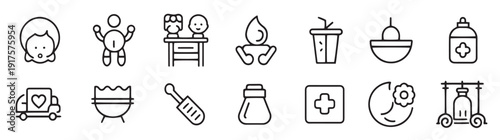 baby care related editable stroke outline icon set