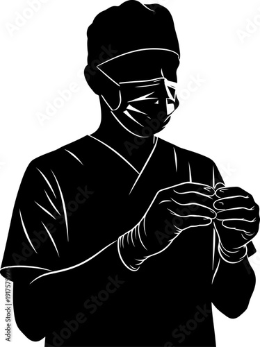 Medical surgeon silhouette wearing mask and gloves