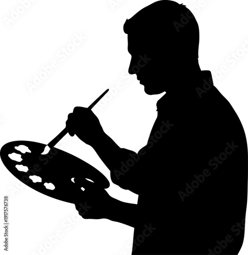 Silhouette of a male artist holding a palette and brush