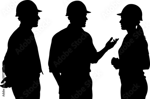 Silhouette of construction workers discussing project plans