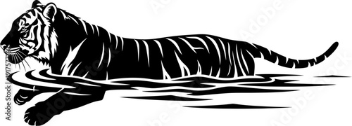 Swimming tiger silhouette graphic illustration