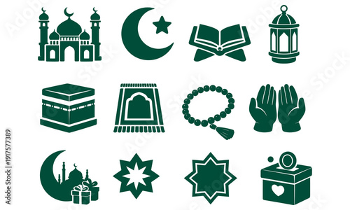 Collection of iconic symbols representing islamic culture and faith Vector