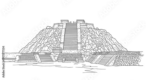 Ancient pyramid outline: step pyramid architectural drawing