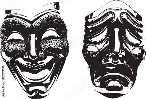 Comedy and tragedy theatre masks. Theatre masks vector icons theatre mask black black line icons set vector design art