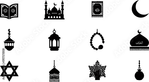 Illustrated collection of diverse religious and cultural symbols and landmarks Vector