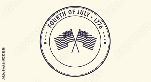 Independence Day seal vector graphic, Fourth of July 1776 stamp with American flags, patriotic symbol isolated on beige background.