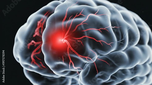 Human brain hemorrhagic stroke medical animation