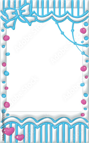 This Polaroid photo features light blue and pink doodles and cute frame decorations. The frame is made of puffy, 3D decorative material.