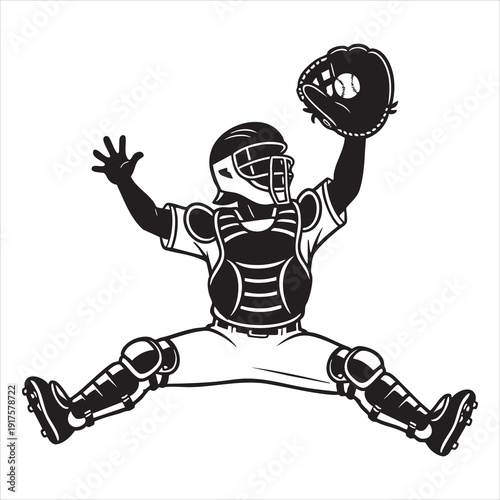 Baseball Catcher Catching Ball Silhouette Adobe Illustrator Artwork