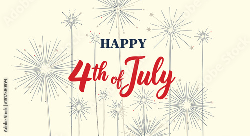 Patriotic 4th of July celebration graphic with fireworks and text