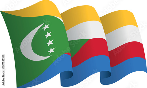 Flag of Comoros. Ribbon style flag that conveys a sense of movement and waving effect
