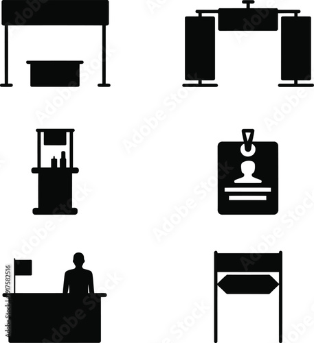 Black and white of event booths ticket gates and turnstiles