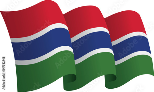 Flag of Gambia. Ribbon style flag that conveys a sense of movement and waving effect