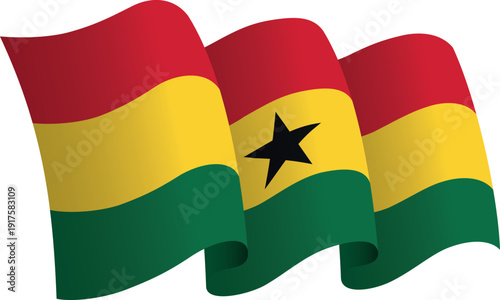 Flag of Ghana. Ribbon style flag that conveys a sense of movement and waving effect