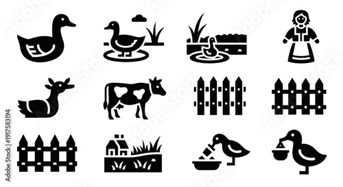Black silhouette farm animals and scenes collection