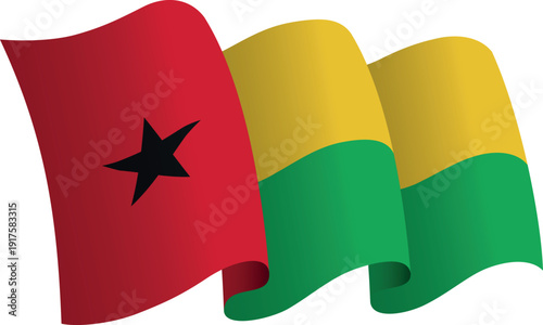 Flag of Guinea Bissau. Ribbon style flag that conveys a sense of movement and waving effect