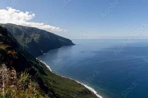 Obraz na plátně Rugged coastline at Ponta do Pargo Madeira Portugal, elevated perspective reveal