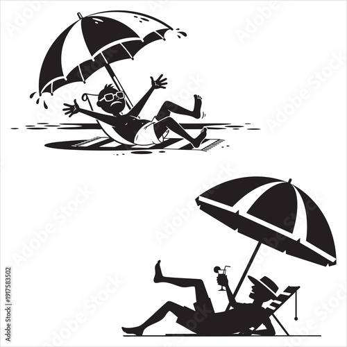 funny cartoon summer silhouette in black color in white background vector illustration