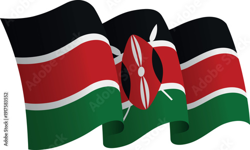 Flag of Kenya. Ribbon style flag that conveys a sense of movement and waving effect