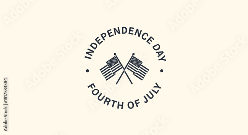 Independence Day vector label with American flags and Fourth of July text