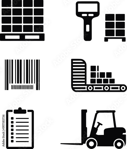 Black and white warehouse shipping barcode forklift