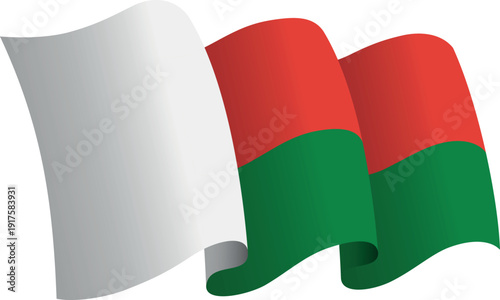 Flag of Madagascar. Ribbon style flag that conveys a sense of movement and waving effect
