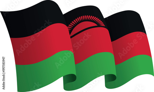 Flag of Malawi. Ribbon style flag that conveys a sense of movement and waving effect