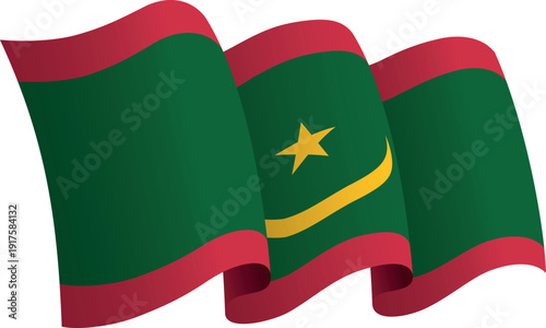 Flag of Mauritania. Ribbon style flag that conveys a sense of movement and waving effect