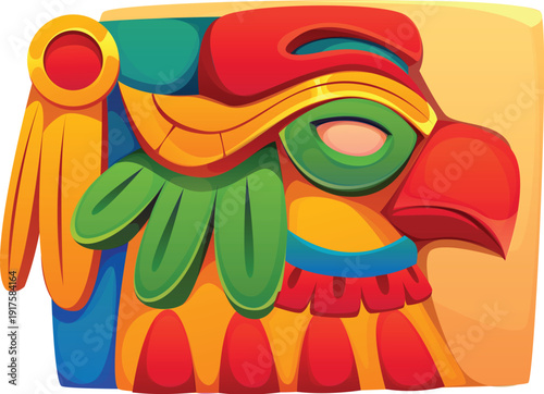 Aztec native Quetzalcoatl bird sculpture mobile game icon. Peruvian Aztec culture videogame object, arcade Maya mask or bas-relief vector item. Computer game icon or asset with Inca god statue