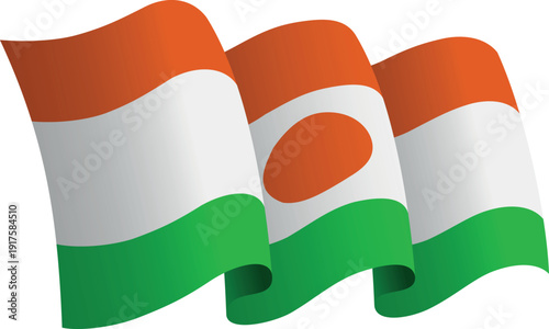 Flag of Niger. Ribbon style flag that conveys a sense of movement and waving effect