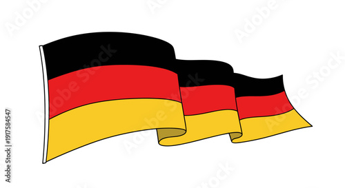 Waving germany flag illustration with bold colors on white background
