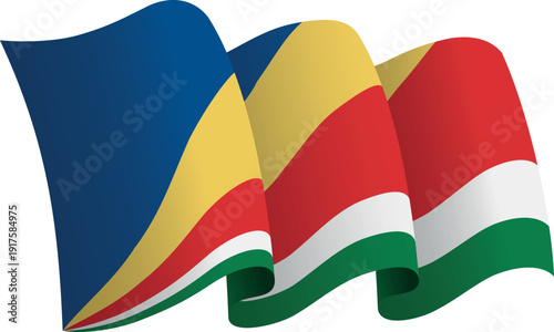 Flag of Seychelles. Ribbon style flag that conveys a sense of movement and waving effect