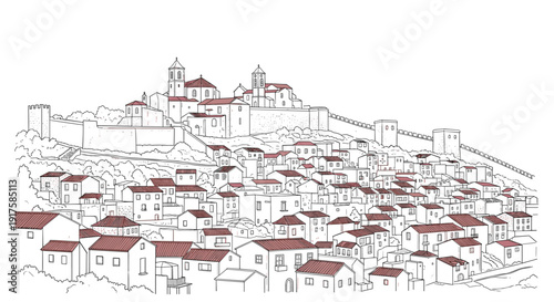 Charming hilltop town with historic architecture and red roofs