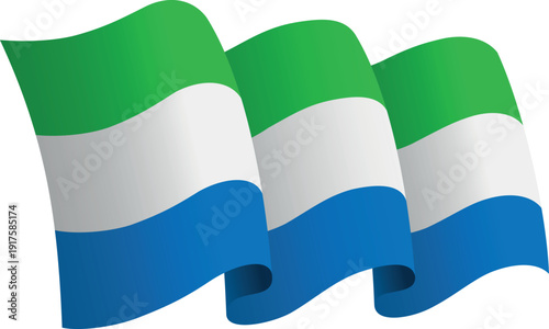 Flag of Sierra Leona. Ribbon style flag that conveys a sense of movement and waving effect