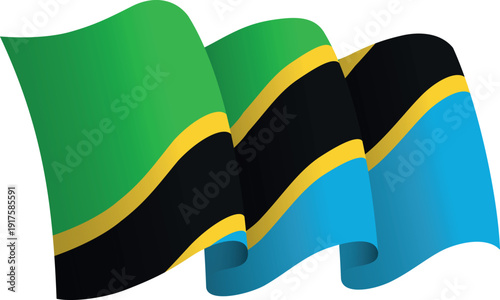 Flag of Tanzania. Ribbon style flag that conveys a sense of movement and waving effect