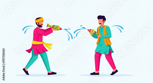 Two men in traditional indian clothing celebrating with colorful fireworks on festive occasion