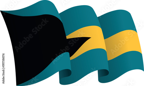 Flag of Bahamas. Ribbon style flag that conveys a sense of movement and waving effect