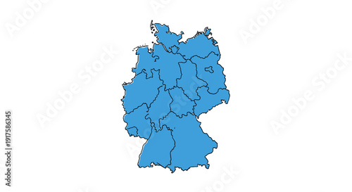Simplified blue map outline of germany with state borders