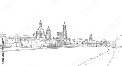 Linear cityscape of dresden: historic architecture along the river