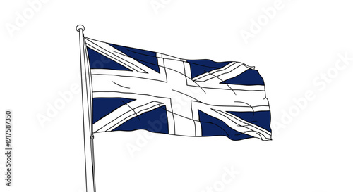 British flag sketch with blue and white color scheme on pole