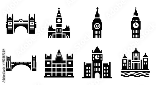 Iconic london landmarks silhouette collection